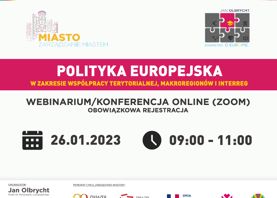 „Polityka europejska w zakresie współpracy terytorialnej, makroregionów i Interreg” – zaproszenie do udziału w webinarium