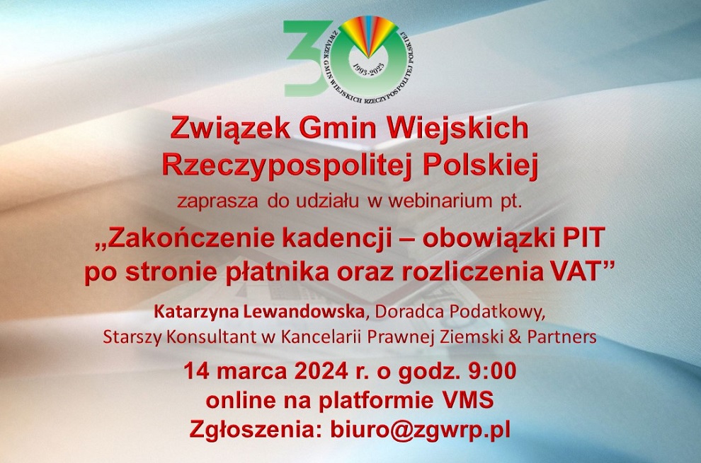 Zakończenie kadencji – obowiązki PIT po stronie płatnika oraz rozliczenia VAT. Zaproszenie na warsztaty