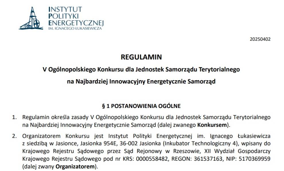 Najbardziej innowacyjny energetycznie samorząd – zaproszenie do udziału w Konkursie