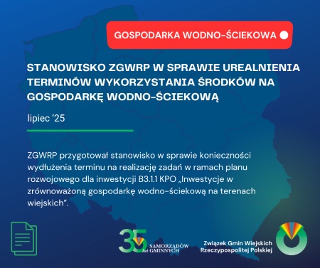 Stanowisko ZGWRP w sprawie urealnienia terminów wykorzystania środków na gospodarkę wodno-ściekową