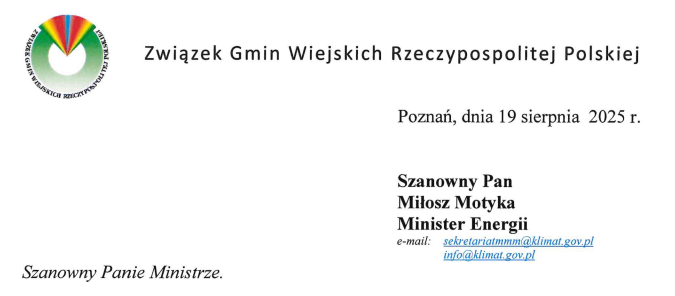Pismo ZGWRP do Pana Ministra Miłosza Motyki w sprawie oświetlenia ulicznego w gminach