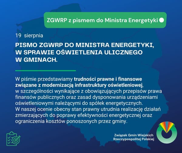 Pismo ZGWRP do Pana Ministra Miłosza Motyki w sprawie oświetlenia ulicznego w gminach