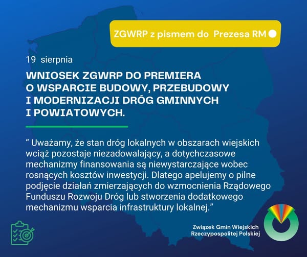 Wniosek ZGWRP do Premiera Donalda Tuska o wsparcie budowy, przebudowy i modernizacji dróg gminnych i powiatowych.