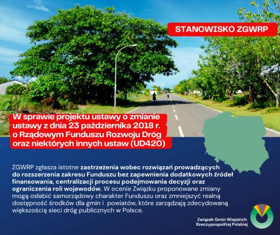 stanowisko w sprawie projektu ustawy o zmianie ustawy z dnia 23 października 2018 r. o Rządowym Funduszu Rozwoju Dróg oraz niektórych innych ustaw (UD420)