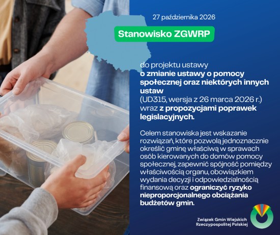 1. Stanowisko ZGWRP do projektu ustawy o zmianie ustawy o pomocy społecznej oraz niektórych innych ustaw (UD315, wersja z 26 marca 2026 r.) wraz z propozycjami poprawek legislacyjnych